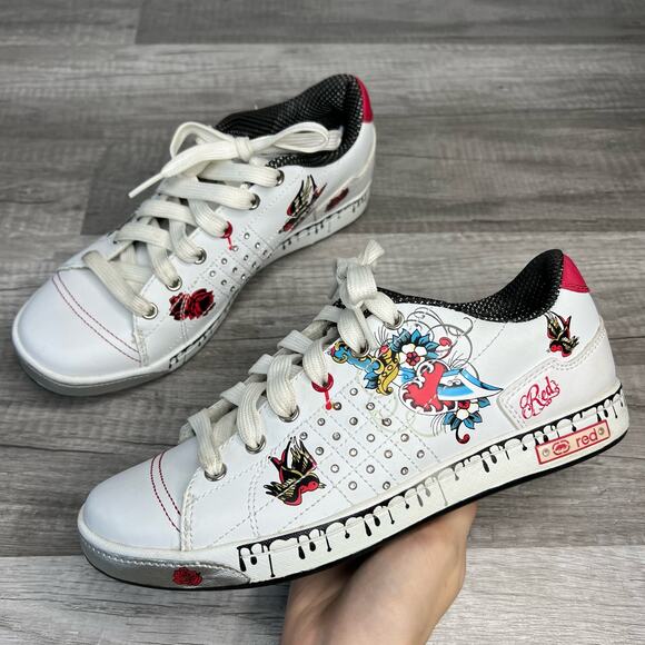Ecko White Embellished Low Top Sneakers 00s Y2K WomensSize 6 - Picture 1 of 8